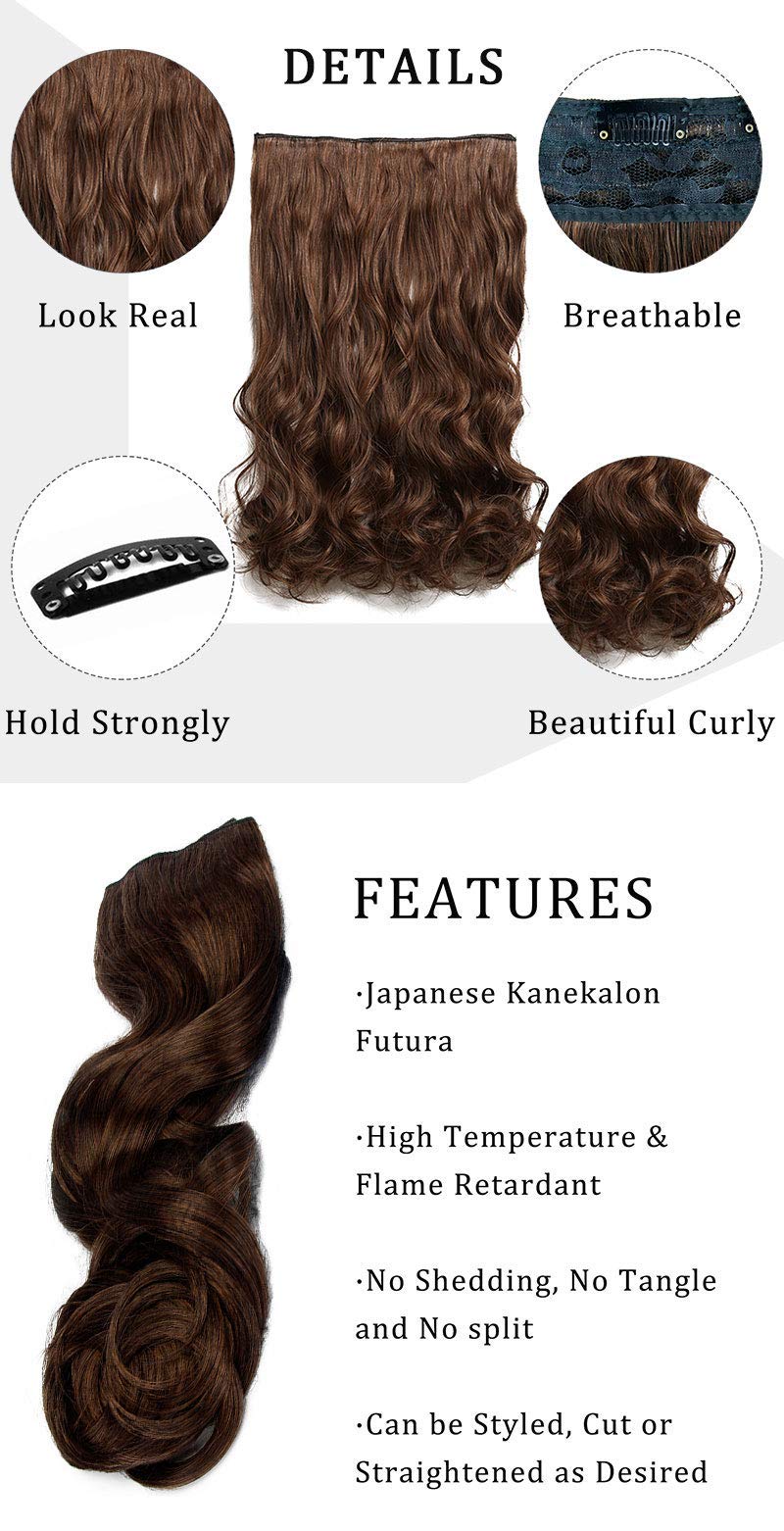 Flushia 1Pcs Natural Brown Curly/Wavy Hair Extensions for Women - 24 Inch Human Hair Weft Clip-in Extensions (Brown Color) | Perfect for Daily Styling, Parties & Special Occasions