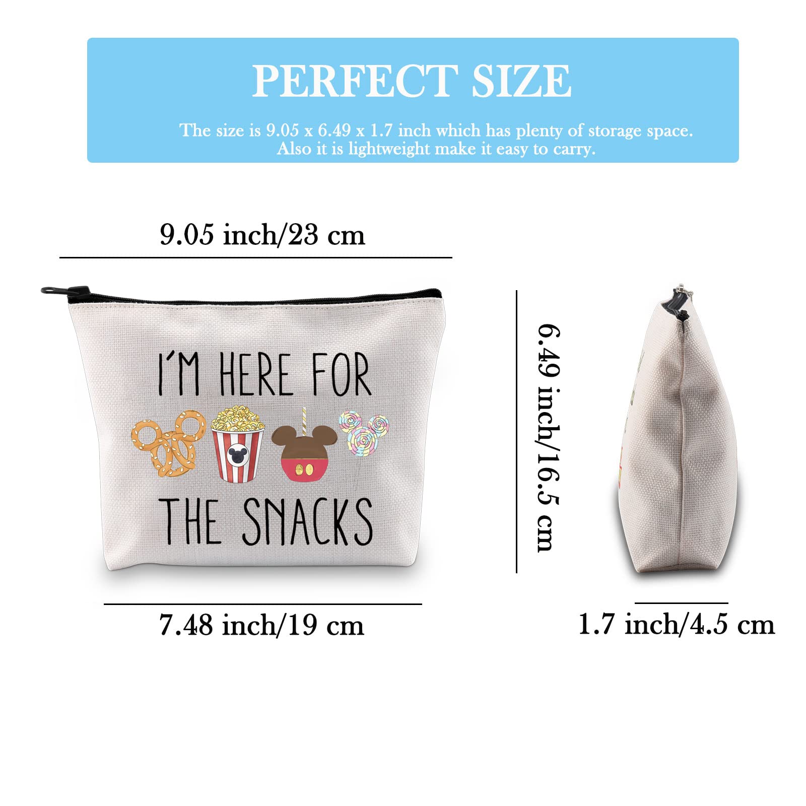 GJTIM Snacks Lover Gift Set - Reusable Insulated Travel Snack Bag with Zipper Pouch for Family Vacations, Picnics & Road Trips - Perfect for Storing Snacks, Makeup & Essentials - Cute 'I'm Here For The Snacks' Design