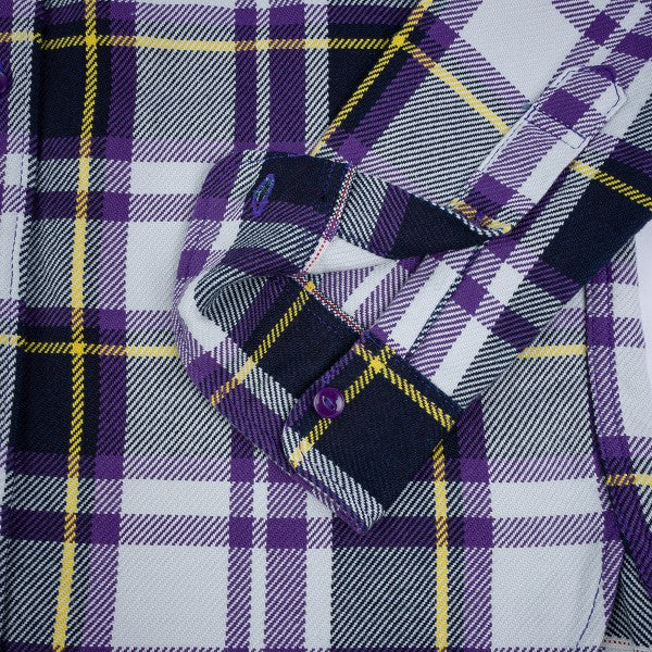 Iron Heart IHSH-382 9oz Selvedge American Check Work Shirt - Purple Plaid Flannel Shirt for Men | Durable Workwear & Casual Style for Outdoor Activities and Everyday Wear