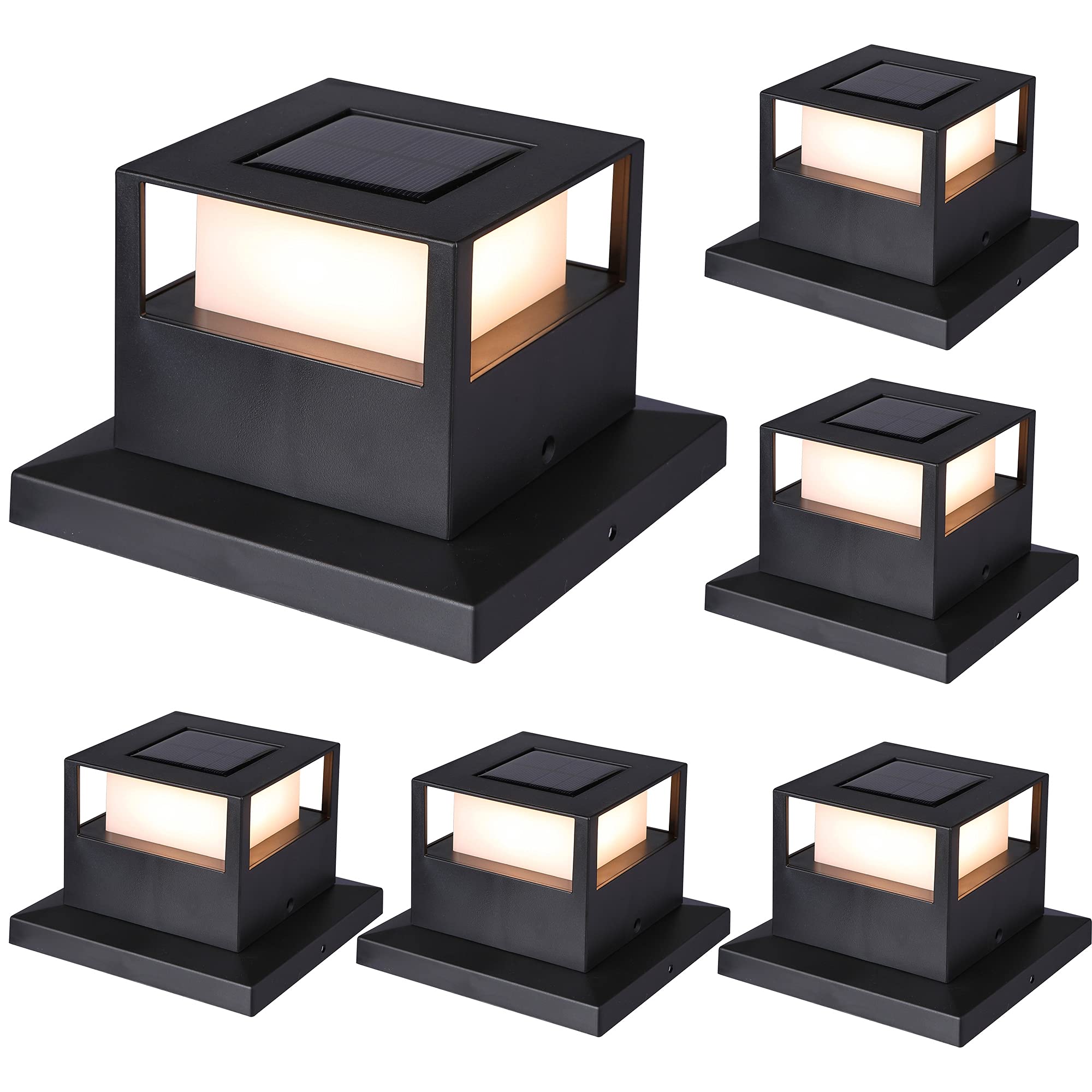 MAGGIFT 6 Pack Solar Post Lights - 20 Lumen Outdoor Warm White LED Solar Powered Cap Lights for 4x4, 5x5, 6x6 Wooden Posts - Waterproof Deck, Fence & Patio Lighting - Perfect for Garden, Pathway & Backyard Decoration
