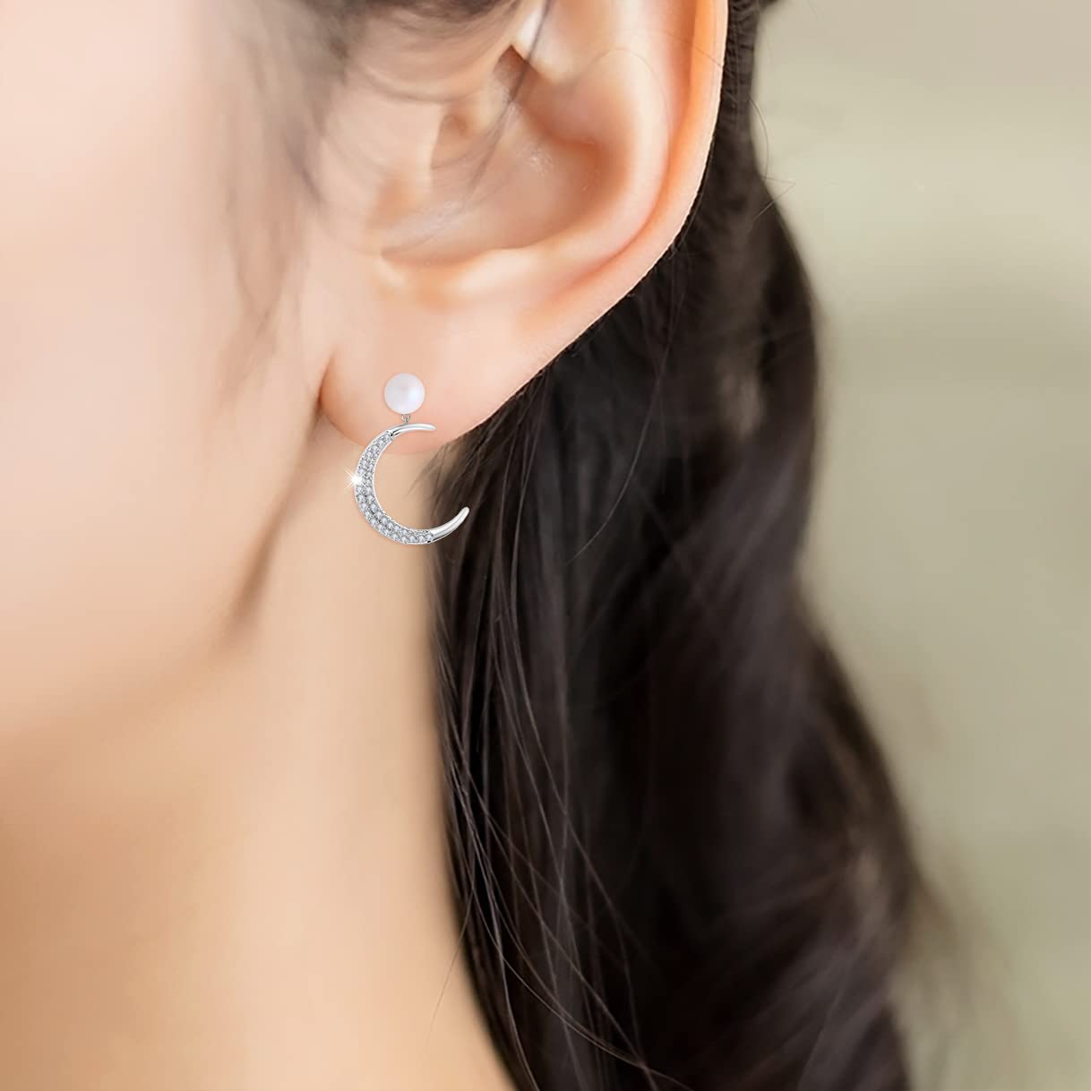 Richapex 925 Sterling Silver Pearl Drop Dangle Earrings for Women - Hypoallergenic Star Moon Stud Earrings with Cubic Zirconia - Perfect Anniversary & Birthday Gifts for Her - Elegant Jewelry for Date Night, Wedding & Special Occasions