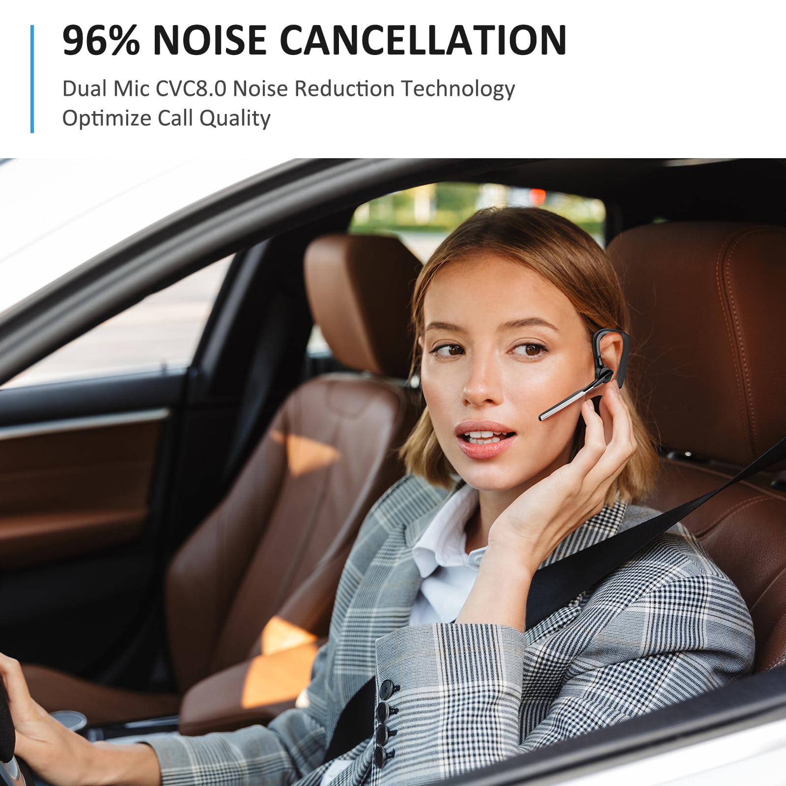 Conambo K18 Bluetooth Headset V5.1 Wireless Earpiece with Dual Mic & CVC8.0 Noise Cancellation - Hands-Free for Truckers, Office Calls, Cell Phones | Perfect for Long Work Shifts, Driving, and Business Meetings