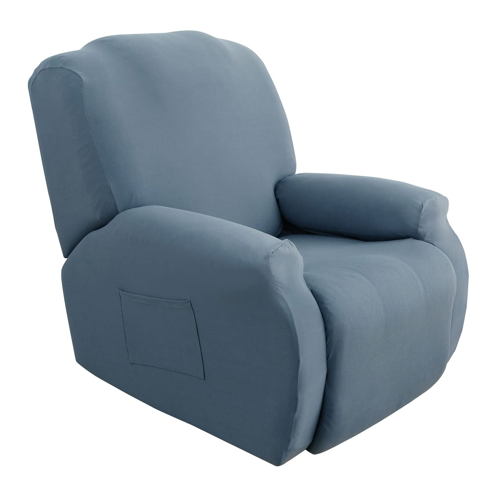 MUPOO 4-Piece Recliner Stretch Sofa Slipcover with Pockets & Elastic Bottom - Polyester Spandex Furniture Protector for Living Room - Ash Blue | Perfect for Pets, Kids & Everyday Use