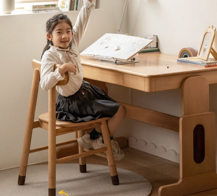 Adjustable Solid Wood Children's Chair - Oak, Beech, Birch - 3 Height Settings for Kids' Study, Dining & Playroom