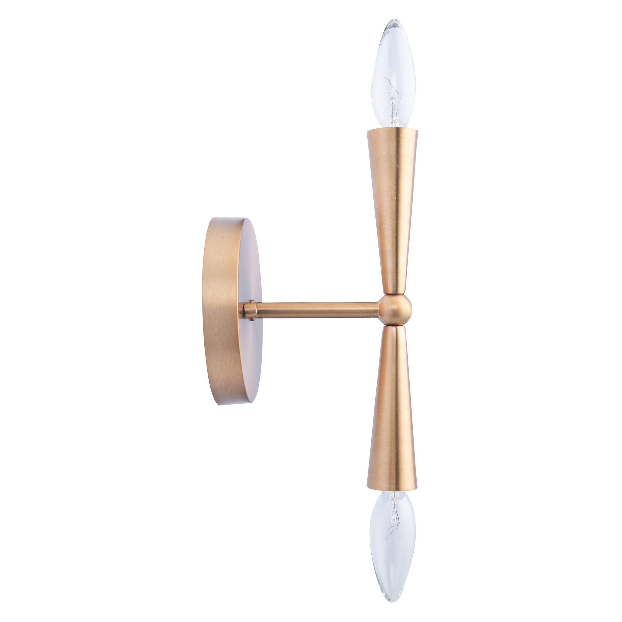 Vintage Gold Wall Sconce - Mid Century Modern 2-Light Fixture for Bedroom, Living Room & Hallway Lighting