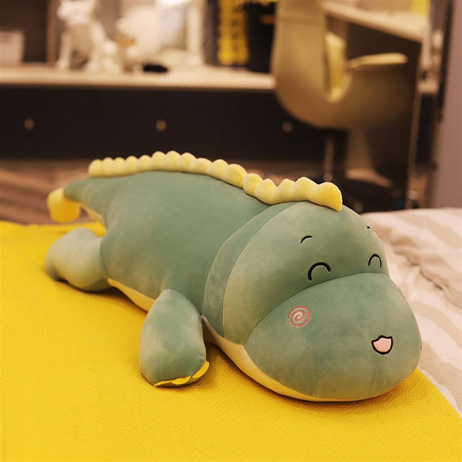 SOOSING Soft Dinosaur Plush Toy Pillow - Cute Stuffed Animal Doll for Kids, Comfortable Waist Cushion, Perfect Gift for Birthday & Valentine's Day (80cm, Green) - Great for Bedtime Snuggles, Nursery Decor & Playtime Companions