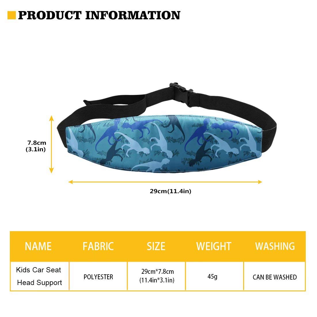 AFPANQZ Adjustable Dinosaur Baby Car Seat Head Support - Soft Headband Strap Holder for Stroller & Carseat - Neck Relief Headrest for Safe Sleep Positioner - Washable Blue Infant Support (Perfect for Travel, Daily Walks & Nap Time)