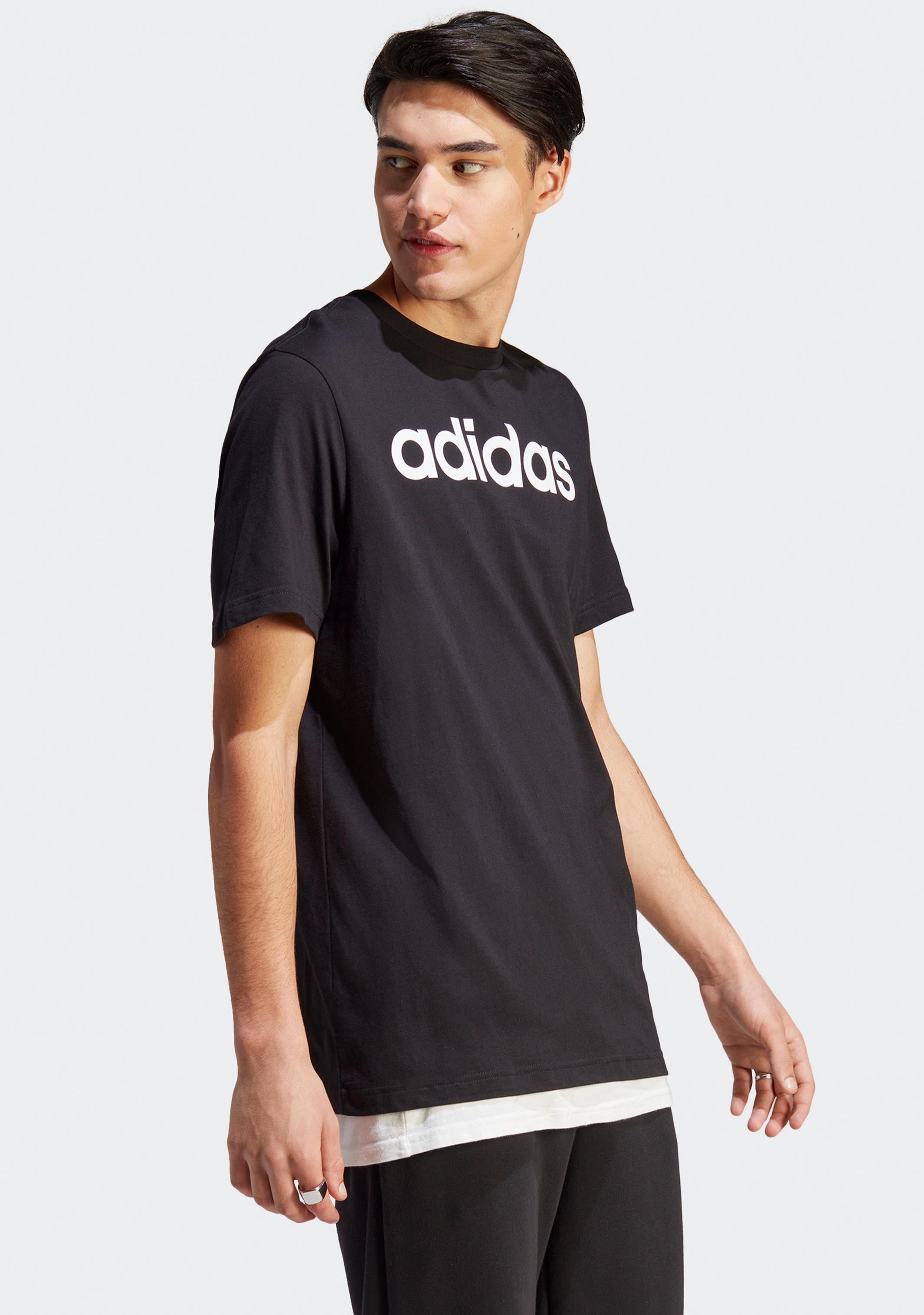 Adidas Men's Essentials Linear Embroidered Logo T-Shirt - Comfortable Cotton Jersey Tee for Casual Wear, Gym & Everyday Outfits