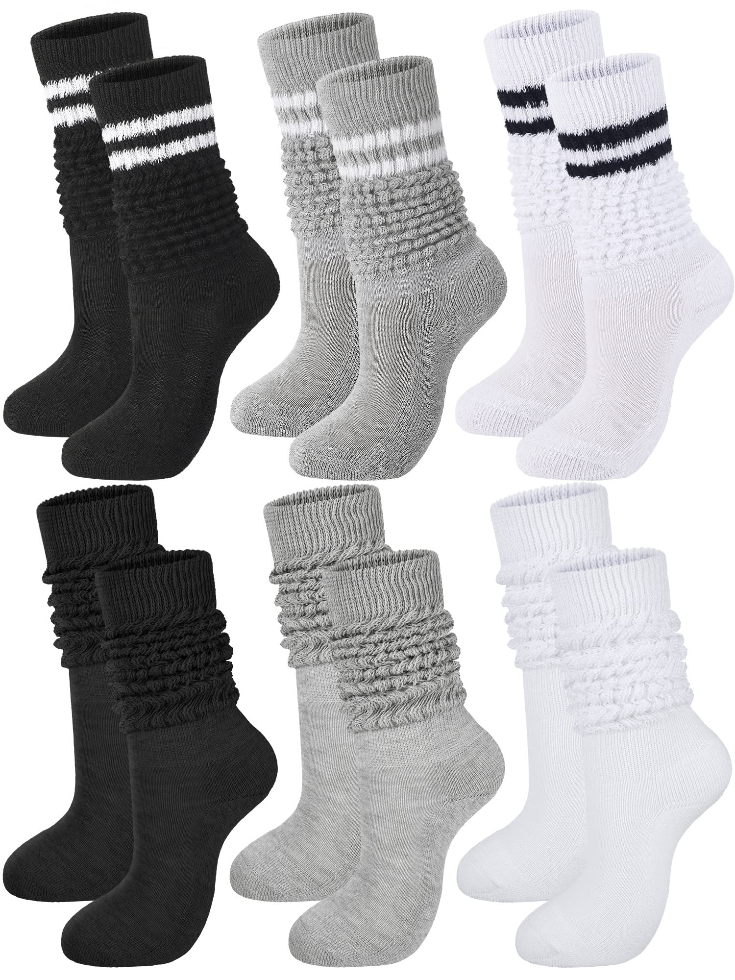 Bencailor 6 Pairs Women's Slouch Socks - Soft Cotton Knit Scrunch Stacked Boot Socks for Women & Men - Perfect for Casual Wear, Boots & Winter Outfits