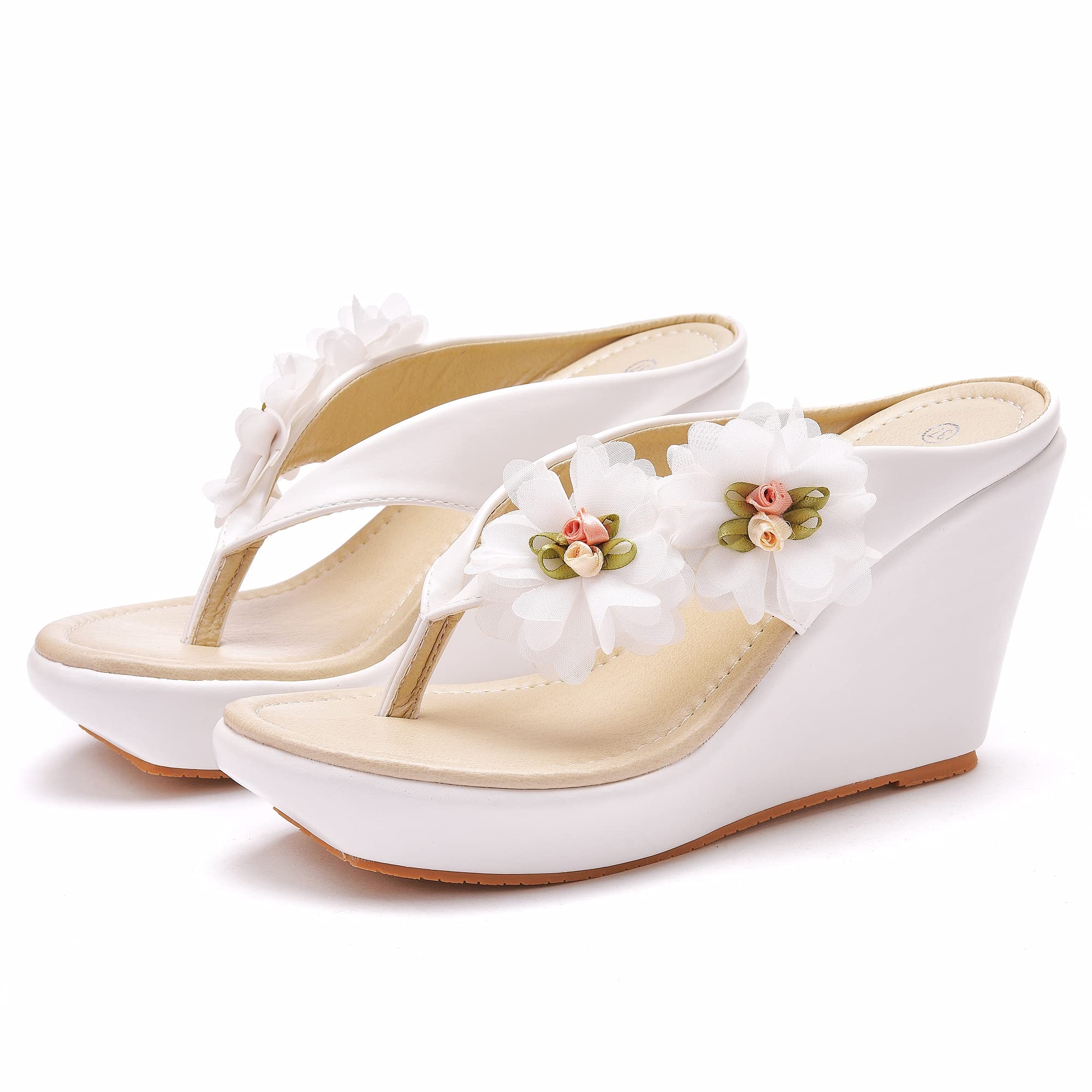 Crystal Queen Women's Bohemian Wedge Sandals - Comfortable Flip Flops for Beach, Summer & Casual Wear | Platform Sandals with Flower Design for Outdoor, Vacation & Fashion