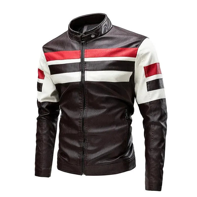 Men's Slim Fit PU Leather Jacket with Stand Collar - Stylish Outerwear for Casual Wear, Date Night & Motorcycle Riding