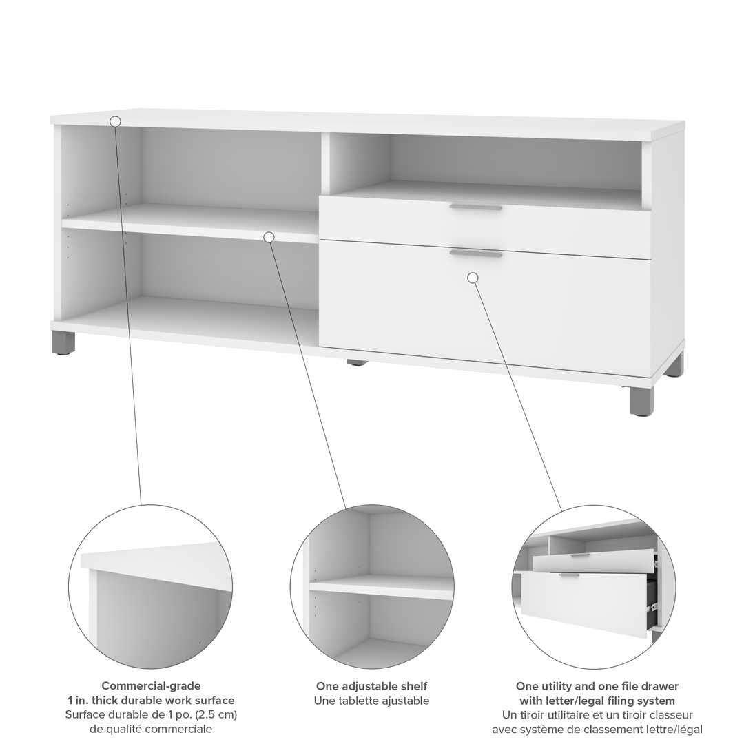 Bestar Pro-Linea White Credenza with 2 Drawers - Modern Office Storage Cabinet for Home & Business Workspaces