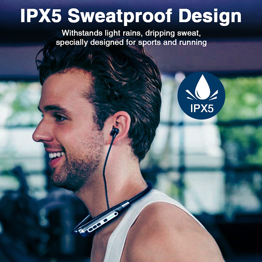 SOPPY Bluetooth 5.0 Neckband Earphones - 120 Hours Playtime, Wireless Headphones with Mic, IPX5 Sweatproof Earbuds for Running & Workout, Magnetic Lightweight Headset with Noise Cancellation - Perfect for Gym, Jogging & Outdoor Activities