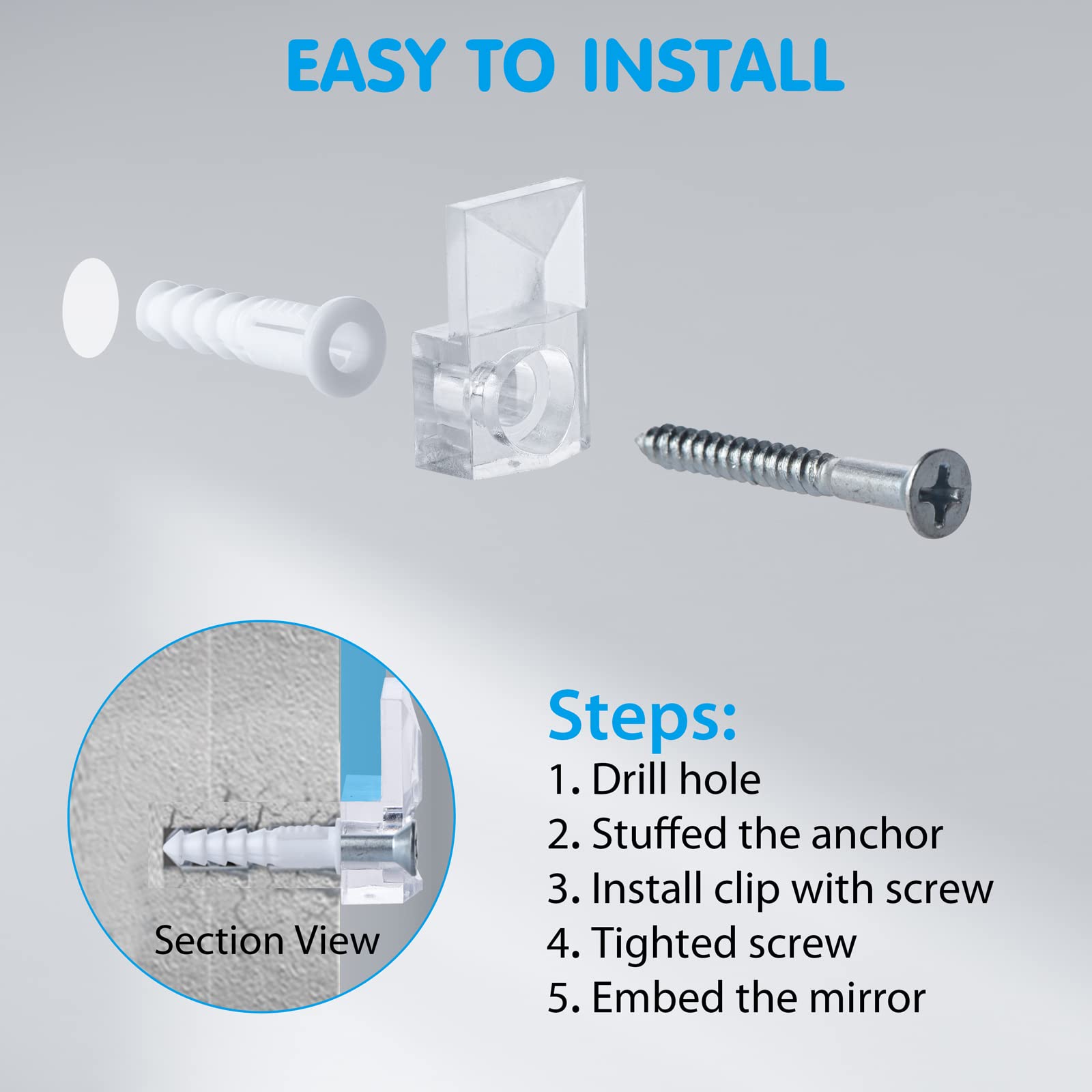 50 Sets Mirror Holder Clips Kit - Clear Plastic Mirror Mounting Clips with Screws for Glass Retainer, Box Door Hanging & Wall Fixing - Perfect for Bathroom, Bedroom, DIY Projects & Home Decor
