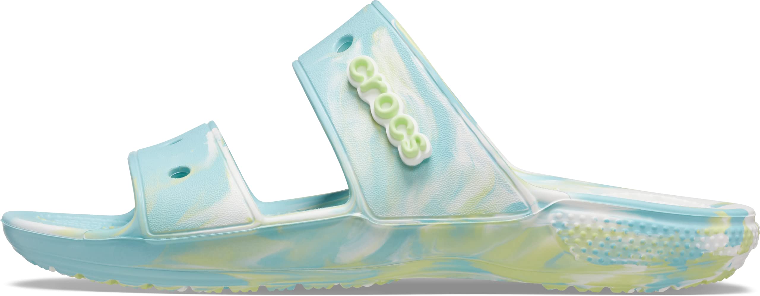 Crocs Unisex-Adult Classic Tie Dye Two-Strap Sandals Slides - Comfortable Beach & Pool Slides for Men and Women, Perfect for Summer Vacation, Backyard Lounging, and Casual Outings