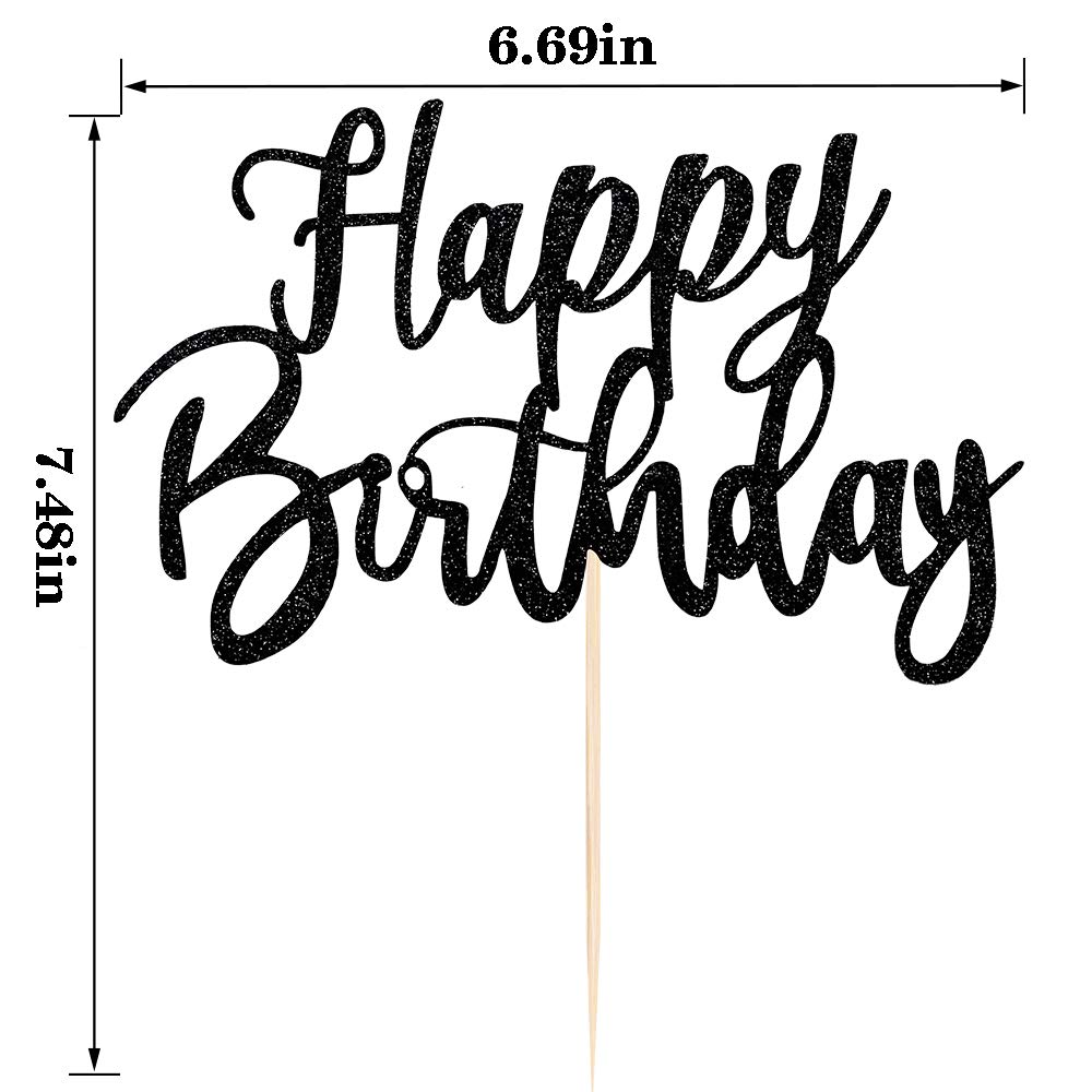 Handmade Glitter Happy Birthday Cake Topper - Black Birthday Cake Bunting Decor for Party Supplies | Perfect for Birthday Cakes, Cupcakes & Dessert Table Decorations