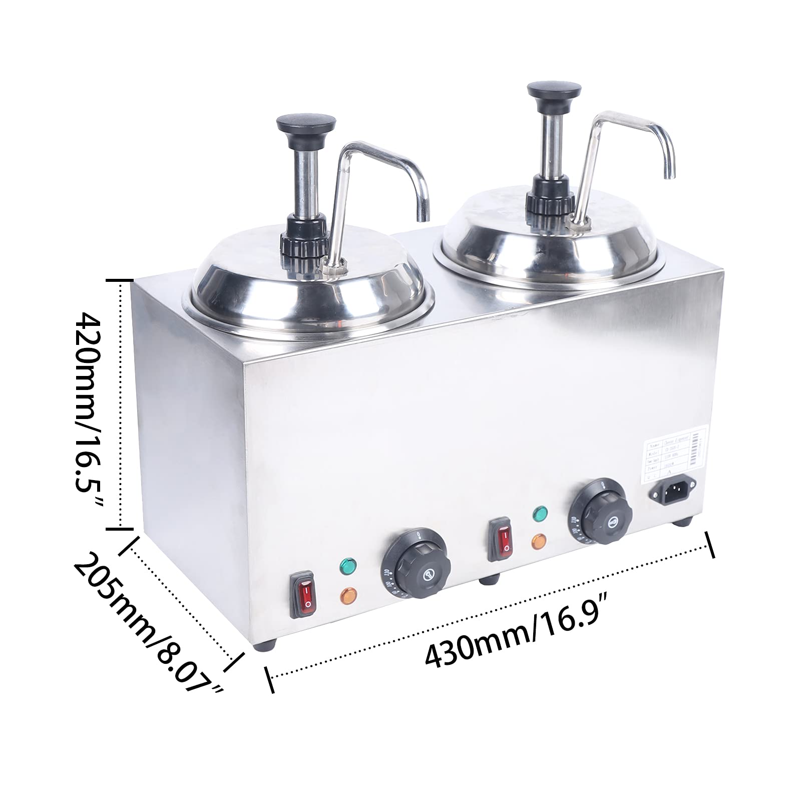 Electric Double-Head Warmer Dispenser with Pump & Temp Control - 2 x 2L Capacity for Melting Cheese, Caramel, Chocolate | Perfect for Restaurants, Cafes & Catering Events