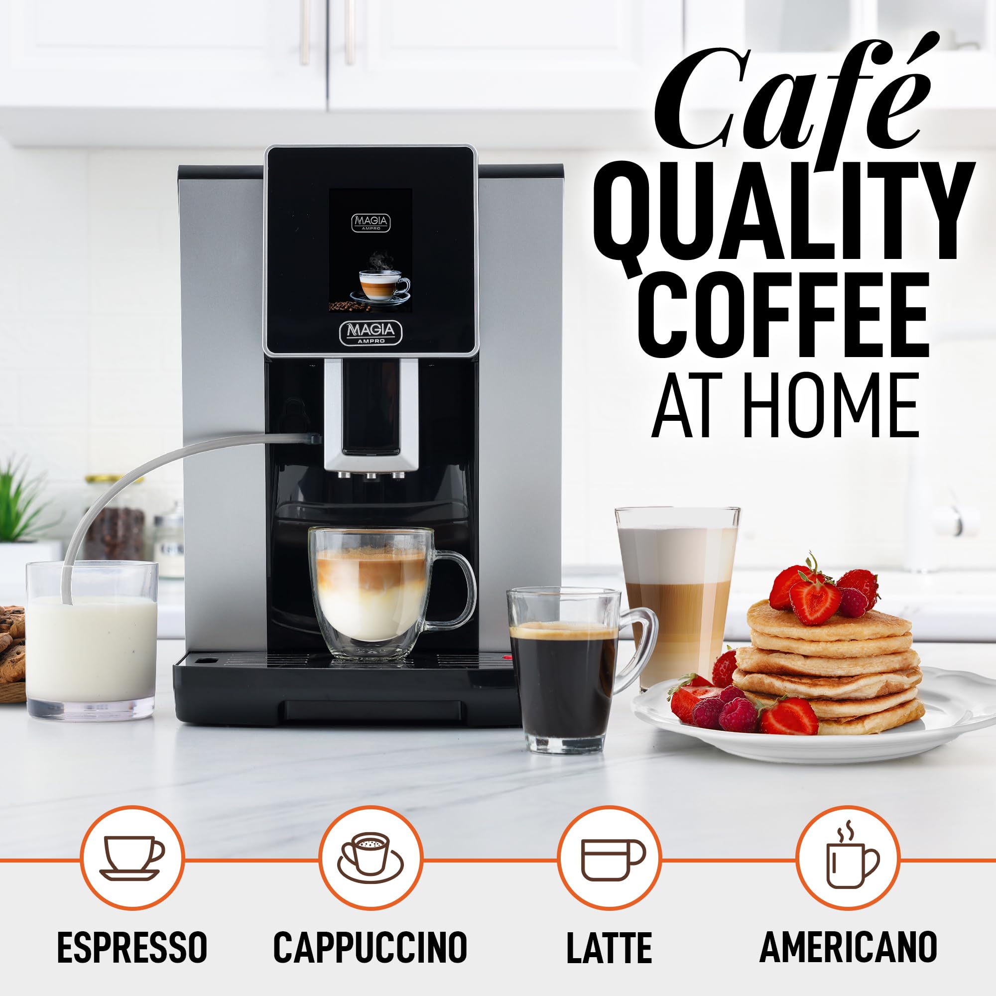 Zulay Kitchen Automatic Espresso Machine with Built-in Grinder & Milk Frother - Touch Screen Coffee Maker with 4 Customizable Recipes - Perfect for Home Baristas & Coffee Lovers - Ideal for Kitchens, Offices & Coffee Shops