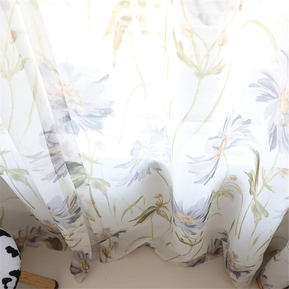 Elegant Daisy Printed Sheer Curtain Panel - Floral Country Style Window Drapes for Living Room & Bedroom - Light Filtering Semi-Transparent Window Treatment for Home Decor
