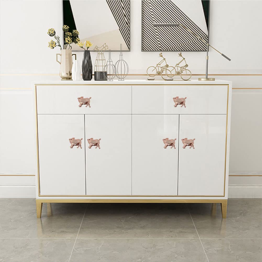 3-Pack Cute Pig Knob Cabinet Handles - Rose Gold Animal Shaped Drawer Pulls for Wardrobes, Closets, Dressers, Kids Room & Kitchen Furniture Decor (Perfect for Nursery, Bedroom & Playroom Organization)