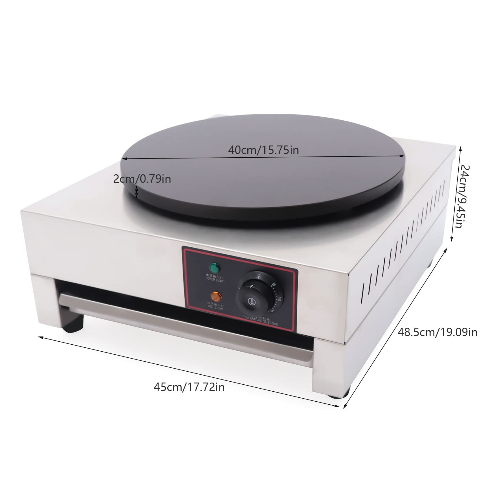 1700W Commercial Electric Crepe Maker - 16 Inch Nonstick Pancake Griddle with Adjustable Temperature (50-300°C/122-572°F) - Automatic Pancake Machine for Restaurants, Cafes & Catering Equipment - Perfect for Breakfast, Brunch & Dessert Preparation