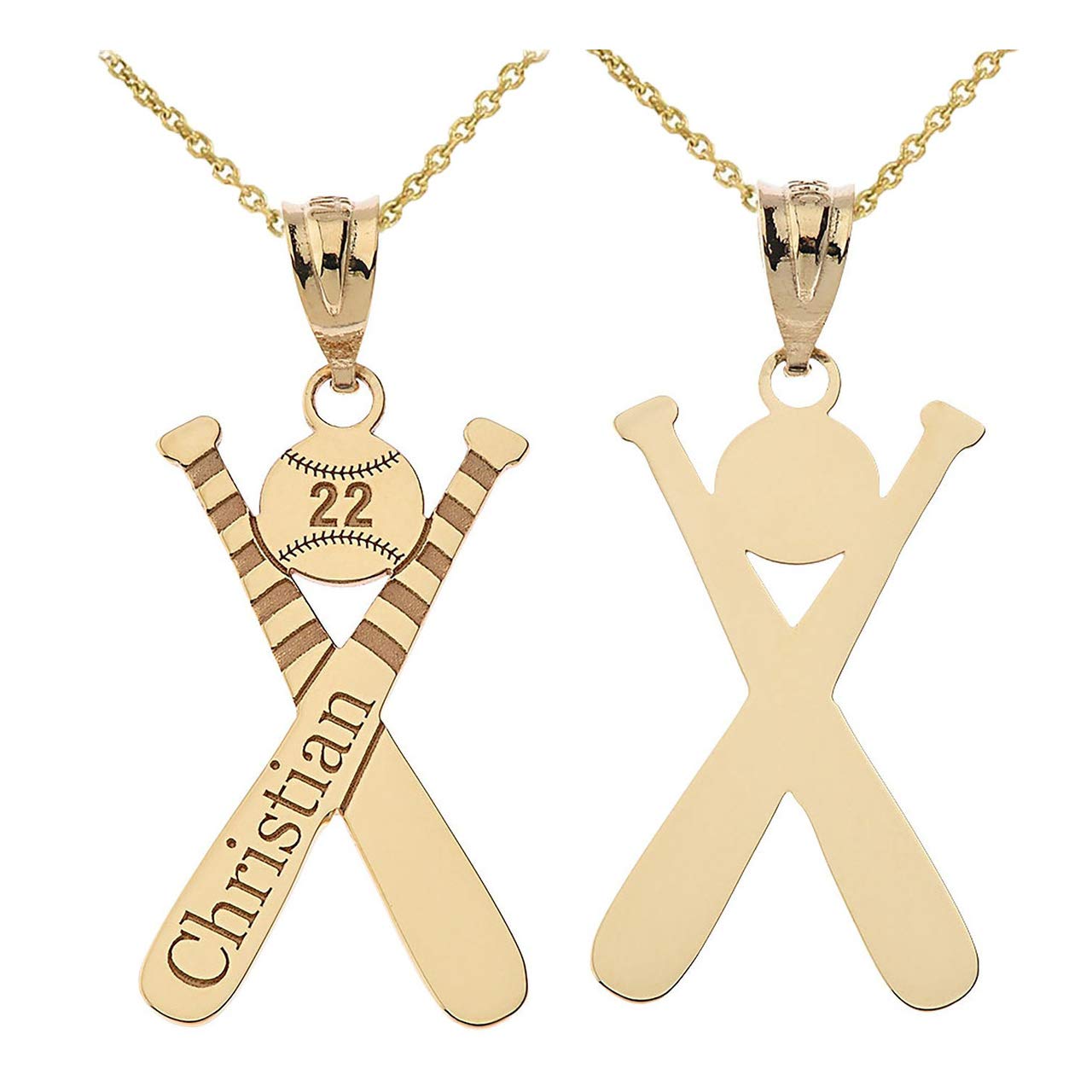 10k Yellow Gold Personalized Baseball & Bat Cross Necklace - Custom Name & Number - Perfect Gift for Baseball Players & Fans