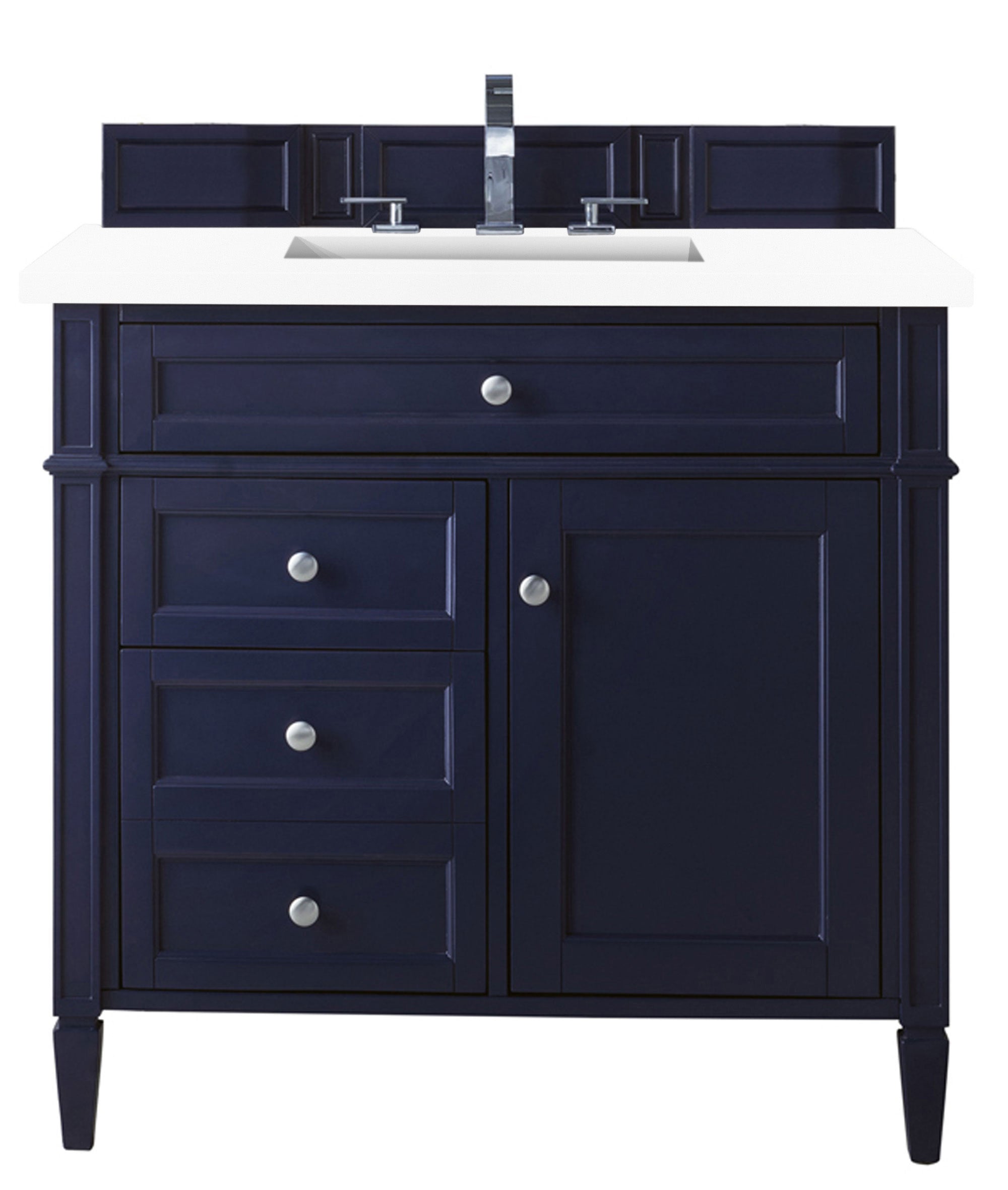 Brittany 36-Inch Single Bathroom Vanity in Victory Blue with 3CM White Zeus Quartz Countertop - Perfect for Modern Master Bathrooms & Powder Rooms