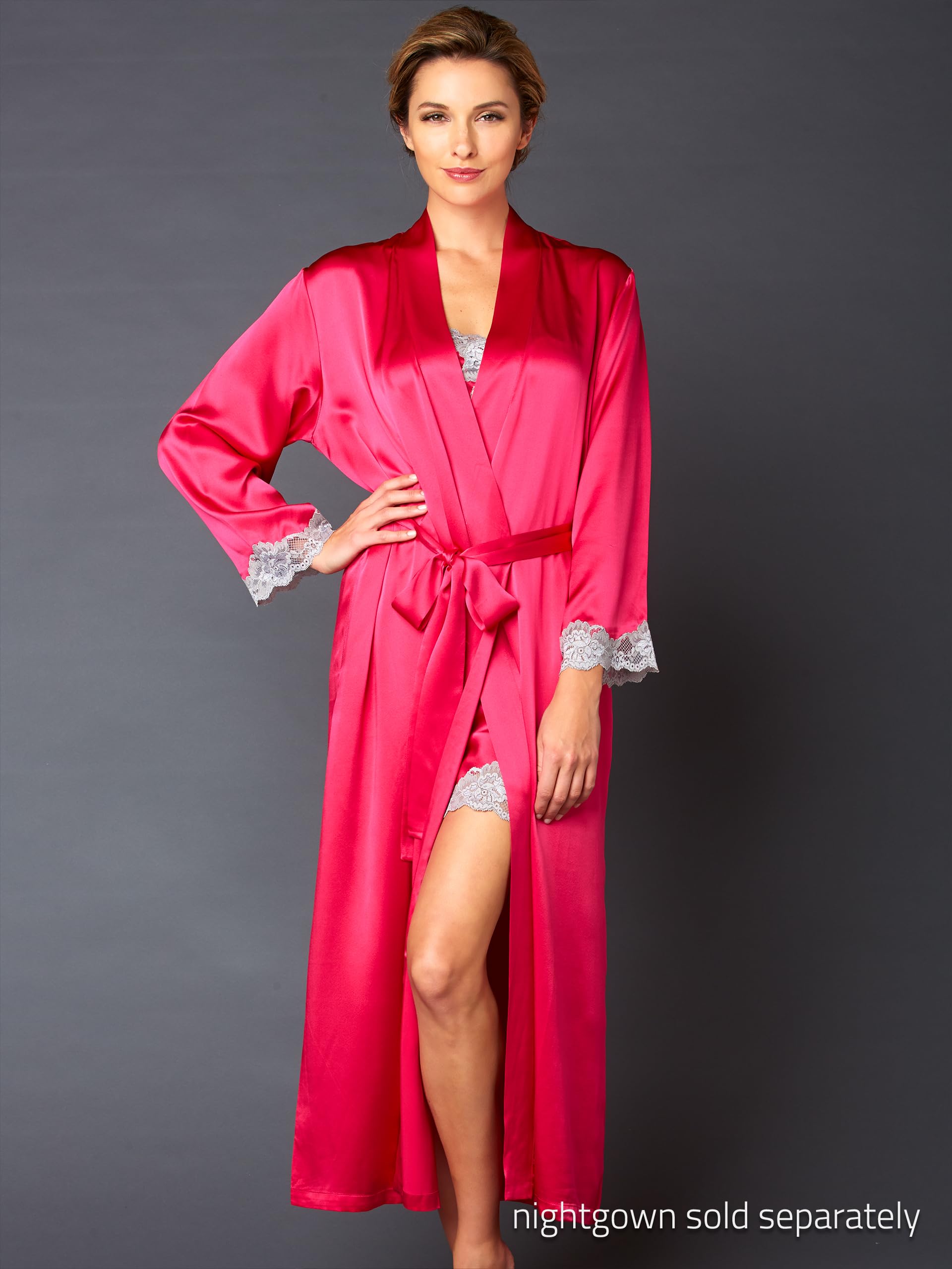 Luxury Women's 100% Pure Silk Robe with Elegant Lace Trim - Indulgence Collection Lingerie for Bridal, Spa & Special Occasions - Perfect Gift with Premium Packaging