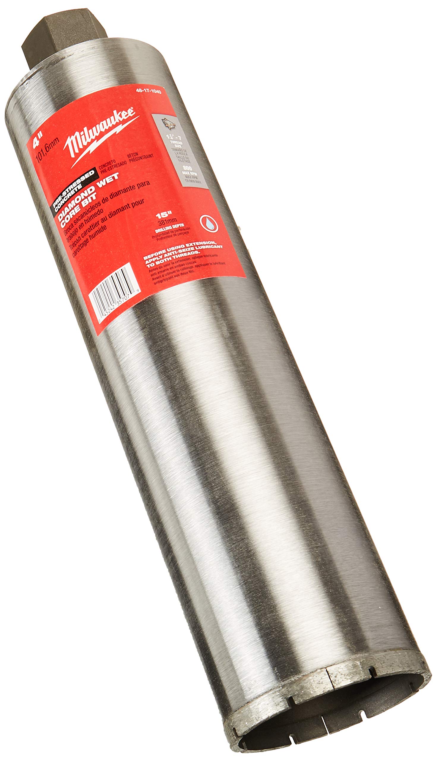 Milwaukee 48-17-1040 4-Inch Diamond Wet Core Bit for Concrete, Masonry & Tile - Perfect for Drilling Holes in Hard Materials (Construction, Plumbing & Renovation Projects)