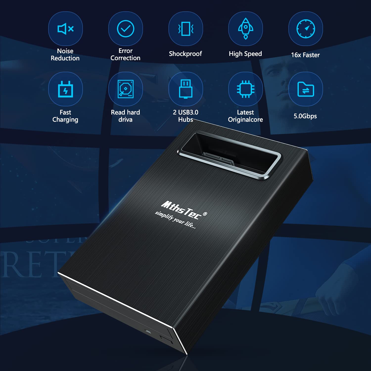 4-in-1 External Blu-ray Drive with USB 3.0 & Type-C - 16X DVD/CD Burner, Optical Drive, HDD Enclosure & USB Hub - Compatible with Mac & PC - Perfect for Home Theater, Office Work & Data Backup