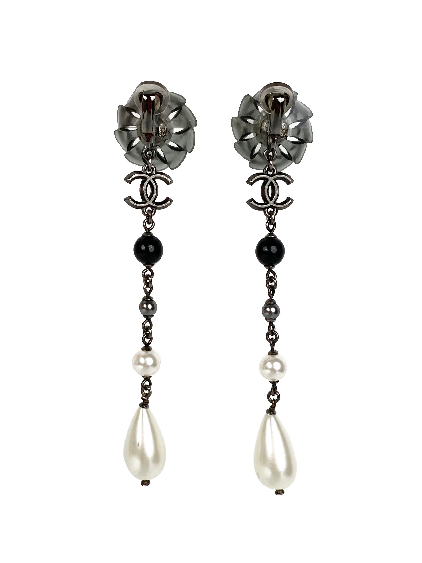 Chanel Flower & Pearl Clip-On Drop Earrings for Women - Luxury Fashion Jewelry for Parties, Weddings & Special Occasions
