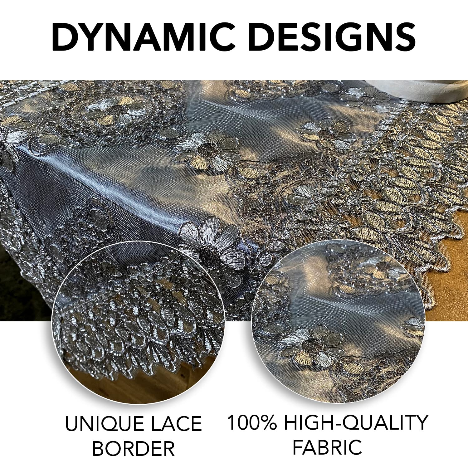 72 Inch Grey Farmhouse Table Runner - Embroidered Boho Style Polyester Dining Table Decor for Kitchen, Wedding, Birthday | Rustic Lace Tablecloth for Home Decor & Special Occasion Gifts