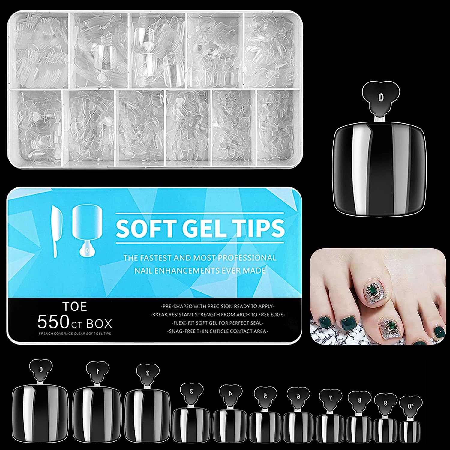 BE SOFT Gel Toenails - 550 Count Pack for Easy & Comfortable Nail Care - Perfect for Home Manicures & Pedicures