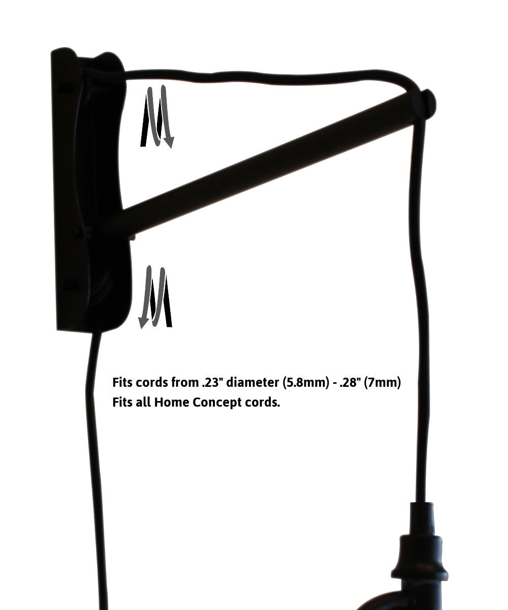 12W MAST Plug-In Wall Mount Pendant Light with Black Cord & Arm, Shallow Drum Black Shade - Perfect for Bedroom, Kitchen, or Dining Room Lighting