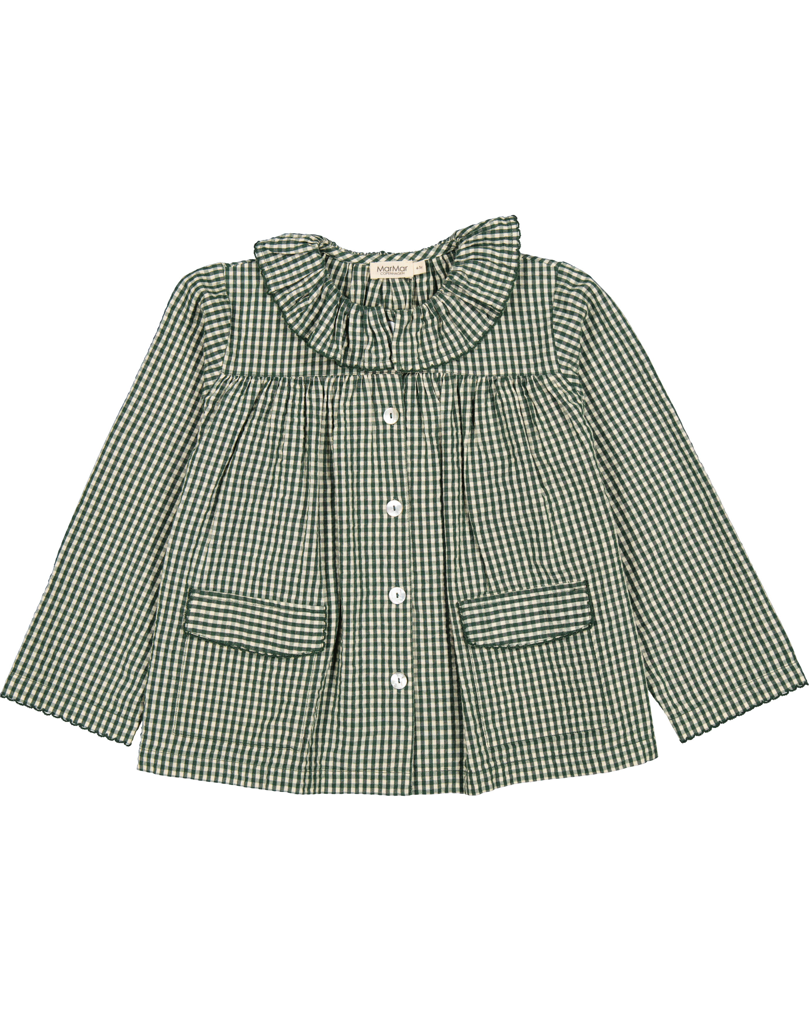 MarMar Copenhagen Women's Green Check Frill Pajama Set - Soft Cotton Sleepwear for Lounge & Bedtime Comfort