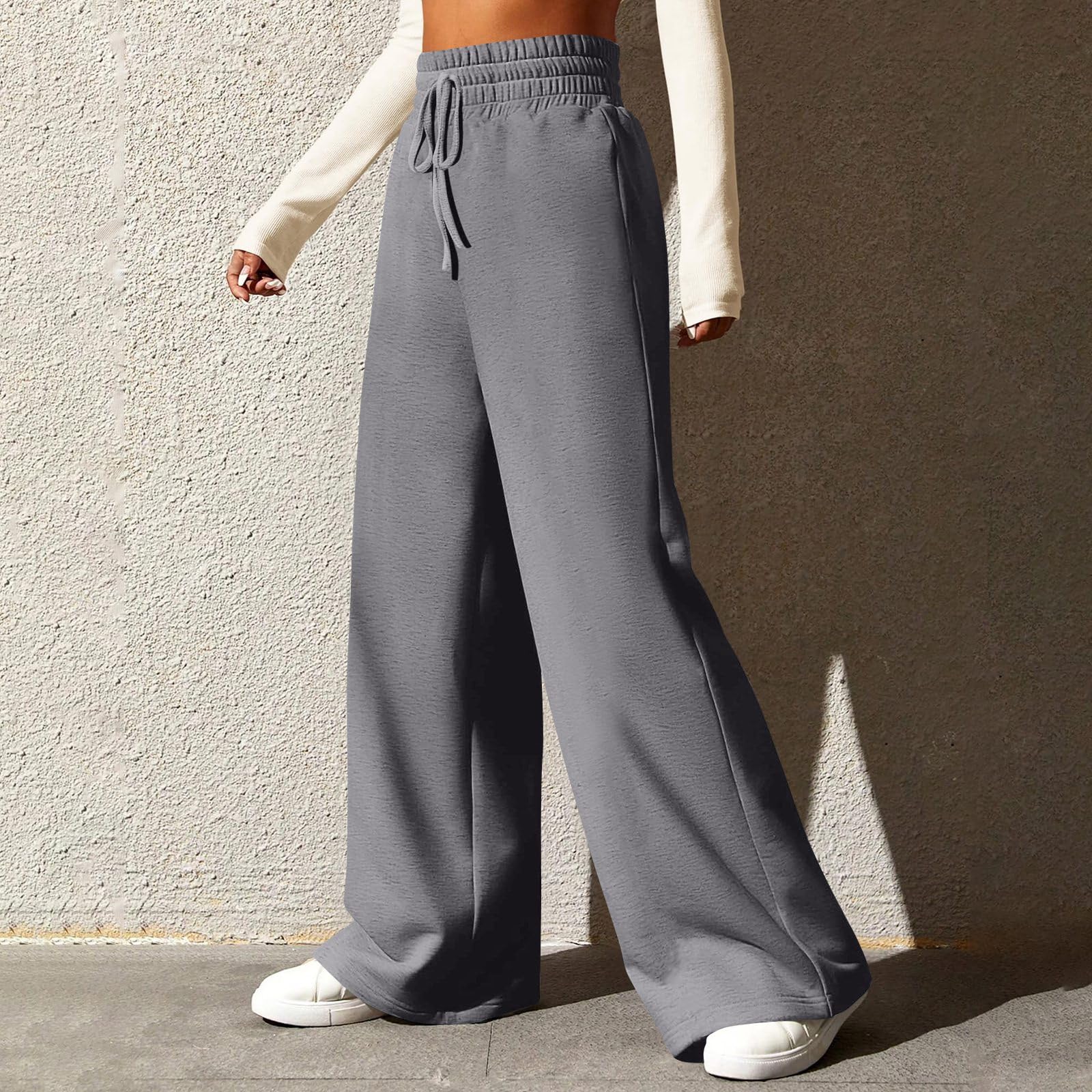 Women's Wide Leg Sweatpants - Winter Warm Baggy Straight Leg Lounge Pants with Pockets, Plus Size Drawstring Flare Joggers for Casual Wear, Yoga & Home Comfort