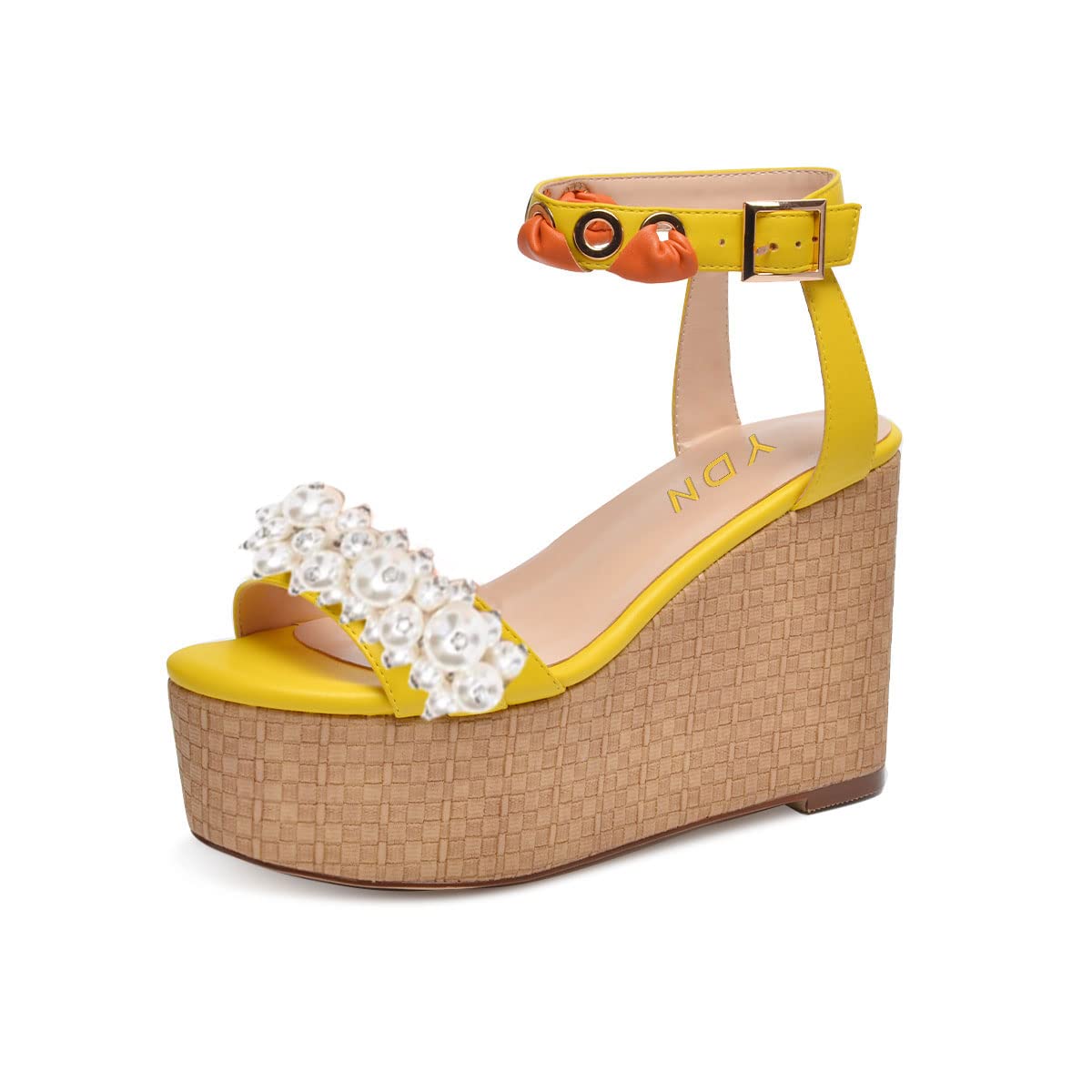YDN Women's Classic Wedge High Heel Espadrille Sandals - Open Toe Platform Pumps with Adjustable Ankle Strap & Pearl Buckle (US 4-15) | Summer Beach Wedding Dress Shoes for Travel & Outdoor Parties