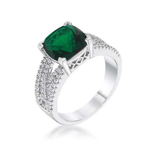 3ct Elegant Rhodium Plated Criss Cross Emerald CZ Engagement Ring for Women - Perfect Wedding, Proposal, Anniversary Gift & Everyday Jewelry