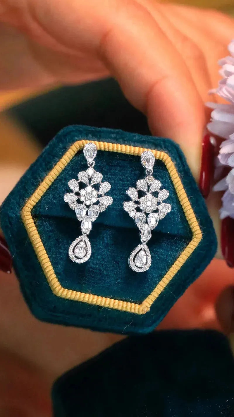 18K White Gold Luxury Palace Design 0.80 Carat Natural Diamond Drop Earrings for Women | Elegant Wedding Jewelry, Anniversary Gift & Special Occasion Accessories