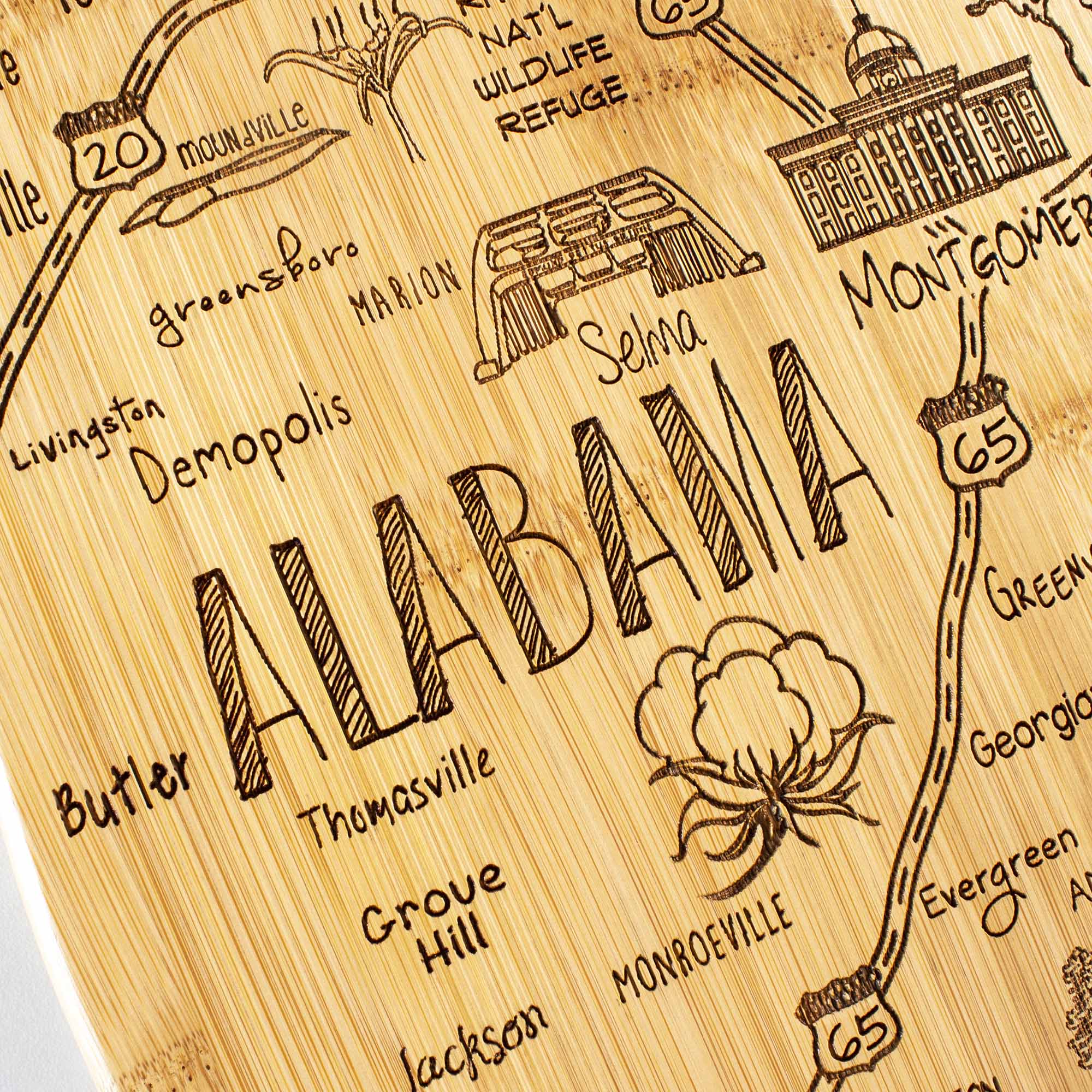 Premium 10 x 15 3/4 Inch Alabama-Themed Wooden Cutting Board - Perfect for Kitchen Prep, Charcuterie Boards & Southern Home Decor