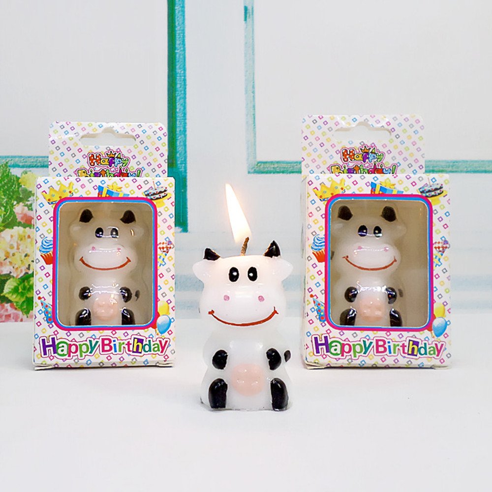 Cute Cartoon Cow Birthday Candles - Fun Cake Decorations for Birthday Party, Baby Shower & Kids Celebration - 12 Pack Animal Themed Party Supplies