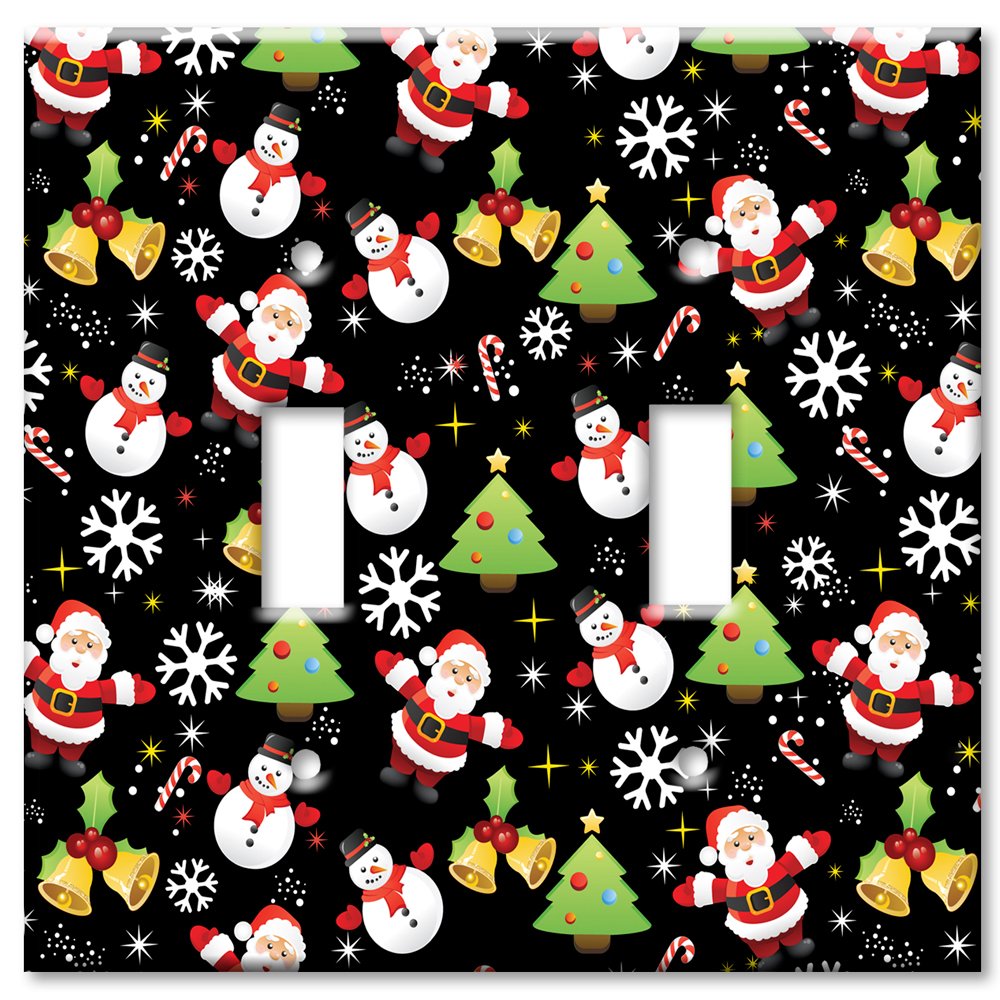 Oversized Double Gang Toggle Art Switch Plate - Decorative Metal Wall Cover - Christmas Themed Design (Made in USA) - Perfect for Holiday Home Decor & Wall Outlet Protection