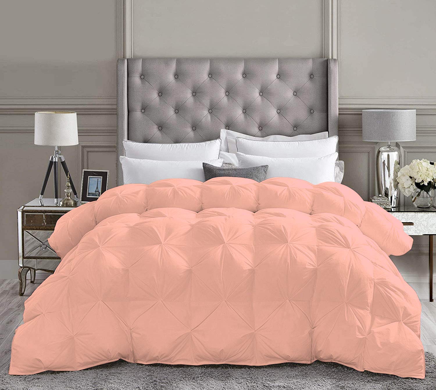 Premium 3-Piece Pinch Pleated Comforter Set - 1000 Thread Count 100% Egyptian Cotton - Ultra Soft Twin/Twin XL Bedding - Peach Color - Perfect for Guest Rooms, Dorms & Cozy Bedrooms