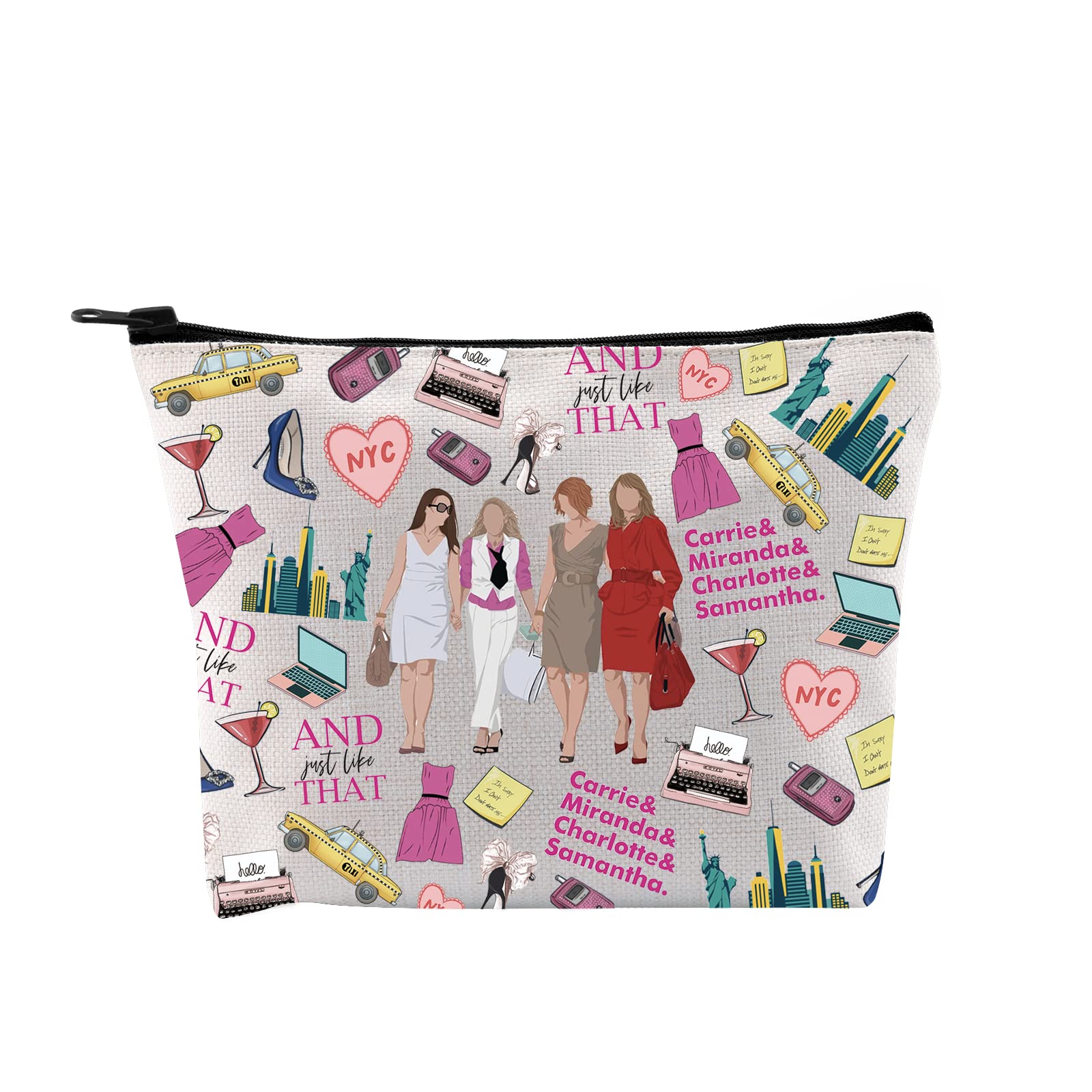 Sex and the City Inspired Cosmetic Makeup Bag - Carrie Miranda Charlotte & Samantha Zipper Travel Pouch for Women | Perfect for TV Series Fans, Movie Lovers & Girls | Great for Travel, Gym & Daily Use (EU Pattern Design)