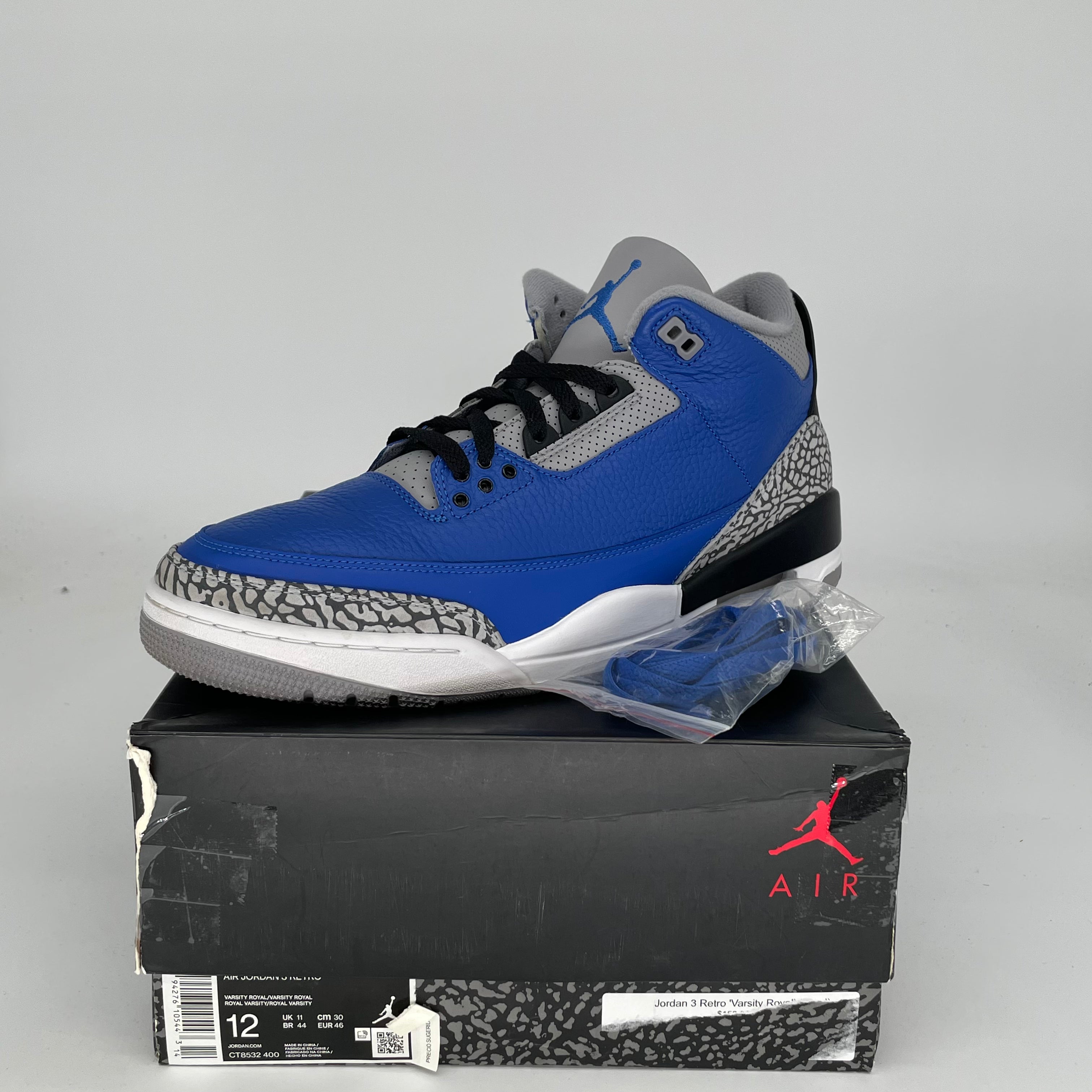 AIR JORDAN 3 VARSITY ROYAL CEMENT Men's Basketball Shoes - Size 12 (CT8532-400) | Retro Sneakers for Casual Wear & Street Style