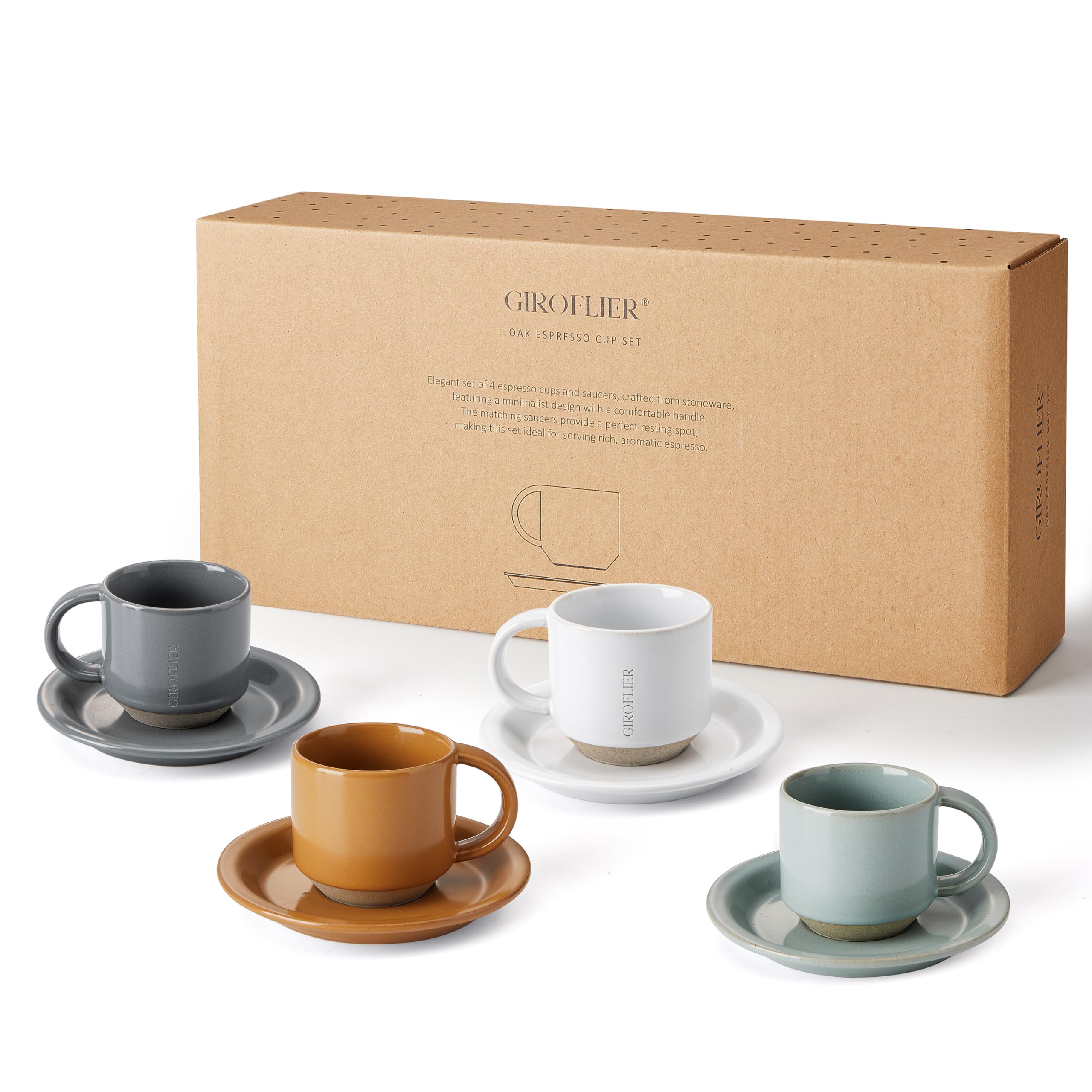 Premium 4-Pack Ceramic Espresso Cups Set - 3 oz Mini Demitasse Mugs with Handles, Modern Design, Microwave & Dishwasher Safe (Multi-Color) - Perfect for Home Coffee Bars, Italian Restaurants & Gift Giving