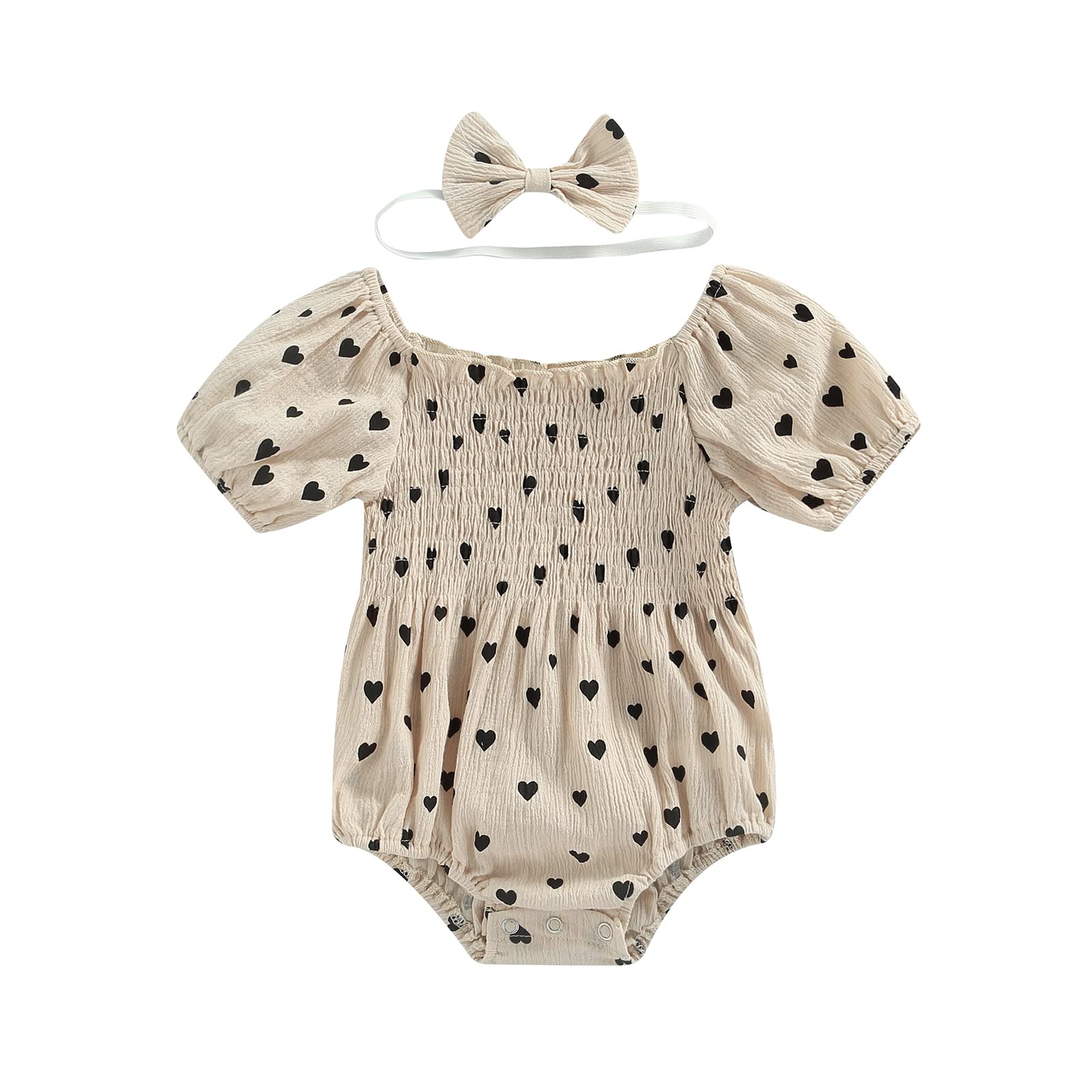 Adorable Newborn Baby Girl Bubble Romper - Heart Print Short Sleeve Ruffle Onesie Jumpsuit | Soft Cotton Summer Outfit for Infants | Perfect for Photoshoots, Parties & Daily Wear