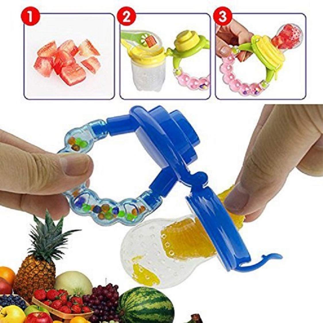 SYGA Fresh Food Nibbler - Baby Fruit Feeder Pacifier with Soft Silicone Mesh for Teething Infants (Cyan) | Safe & Easy Way to Introduce Solids, Perfect for On-the-Go Feeding & Soothing Sore Gums