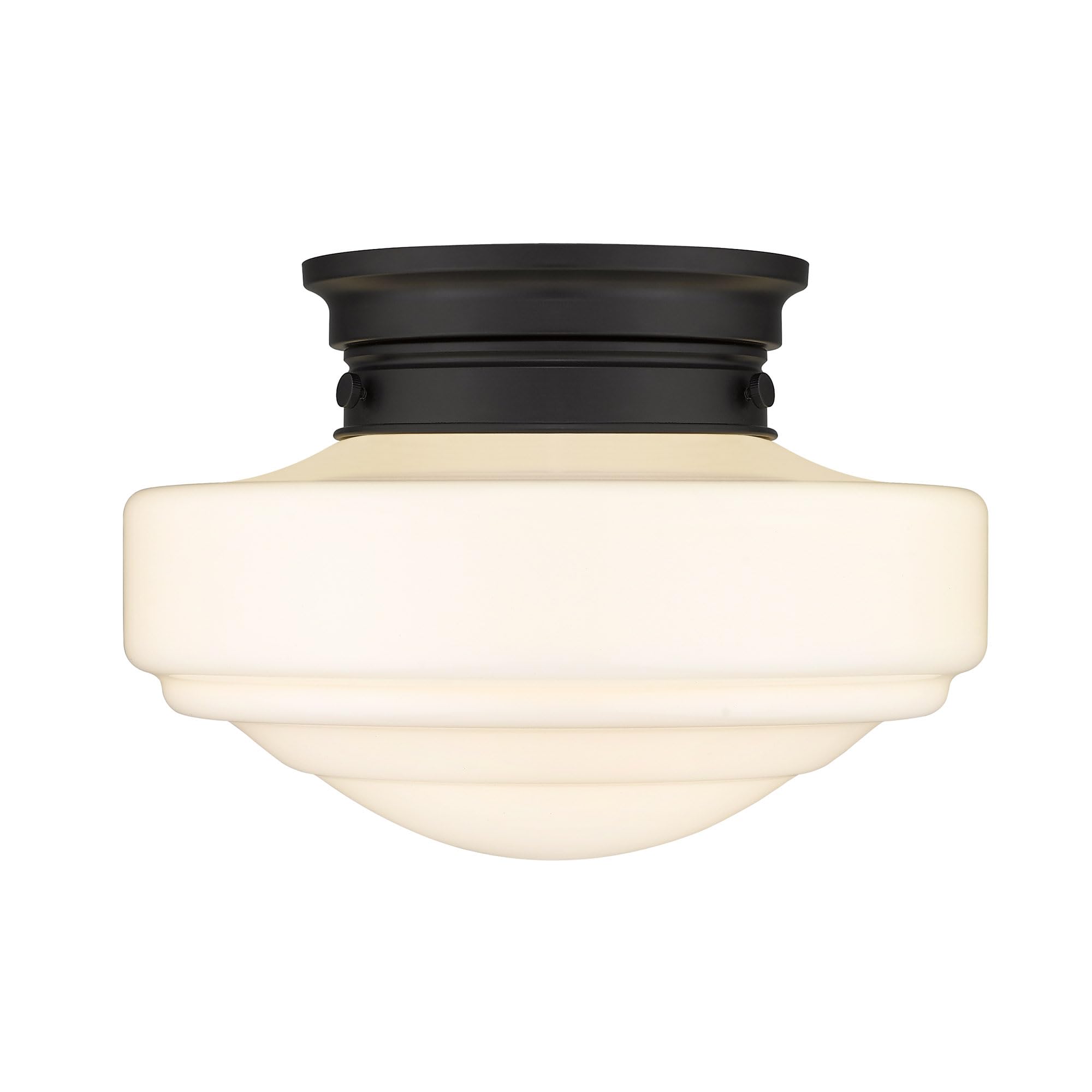Vintage Matte Black Semi-Flush Mount Ceiling Light with Milk Glass Shade - Perfect for Farmhouse, Cottage & Retro Home Decor