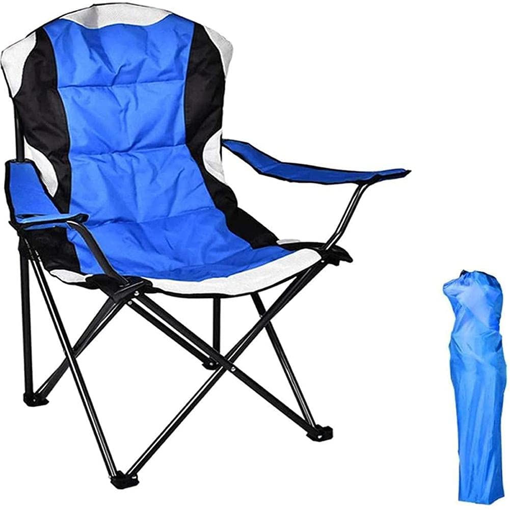Heavy Duty Folding Camping Chair with Cup Holder - High Back Hard Arm Lawn Chair Supports 350 lbs, Portable & Durable for Outdoor Activities (Blue) - Perfect for Camping, Fishing, Hiking, Picnics, Beach, Backyard & Tailgating Parties - Includes Carry Bag